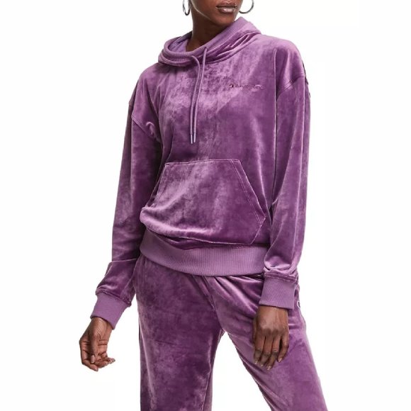 new Size EXTRA SMALL Champion Women's Velour Hoodie in MIDNIGHT ASTER PINK color - Picture 8 of 8